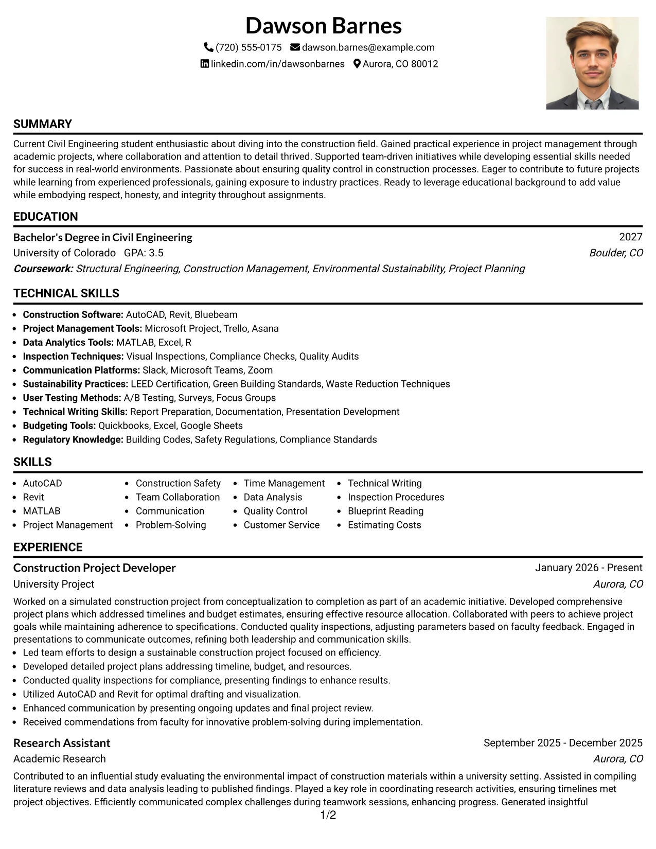 Resume Example Page 1