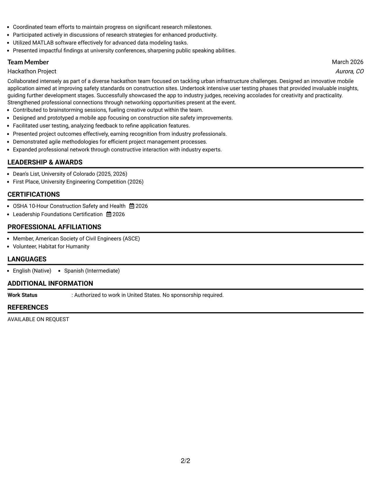 Resume Example Page 2