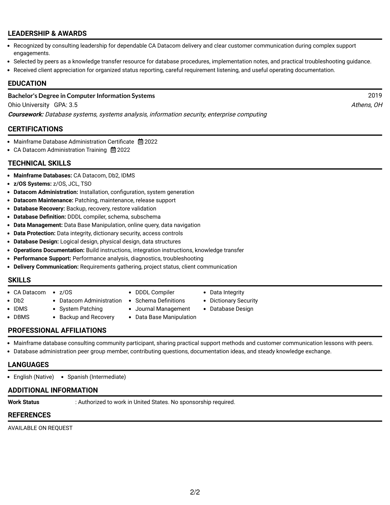 Resume Example Page 2