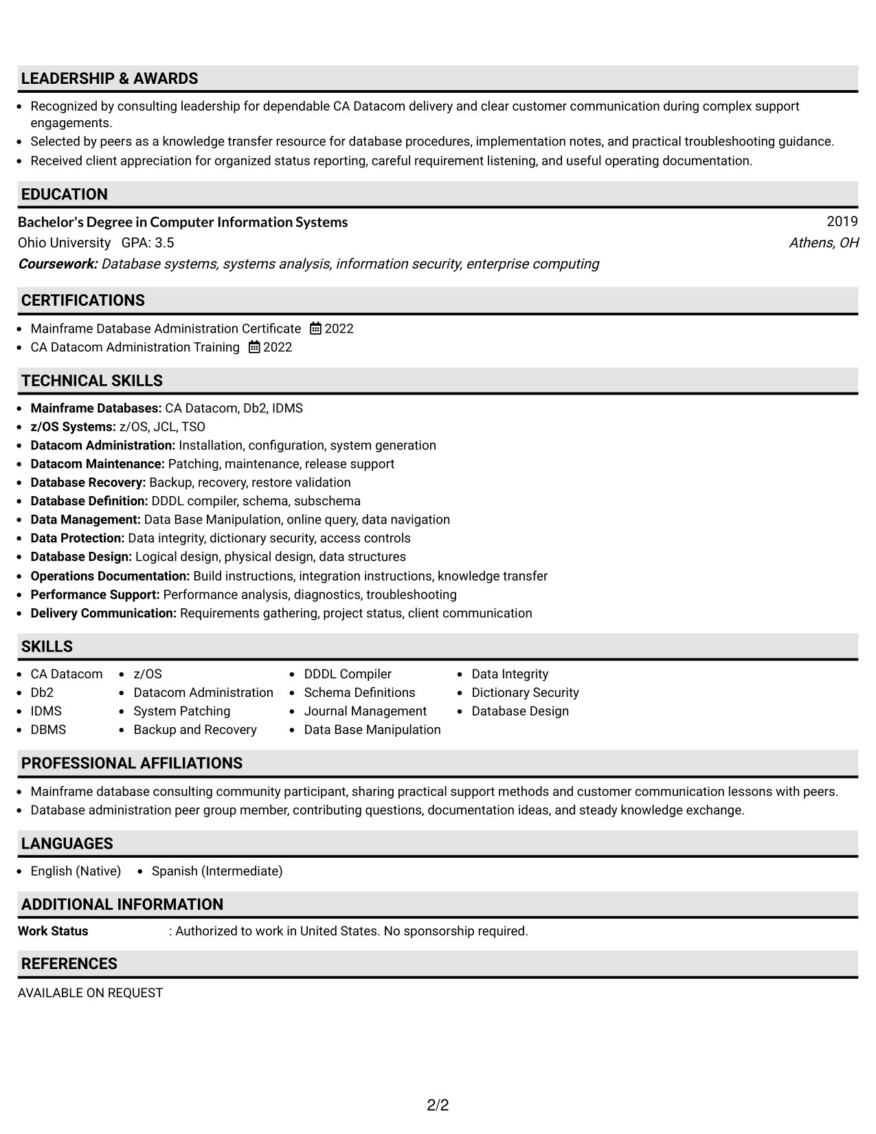 Resume Example Page 2