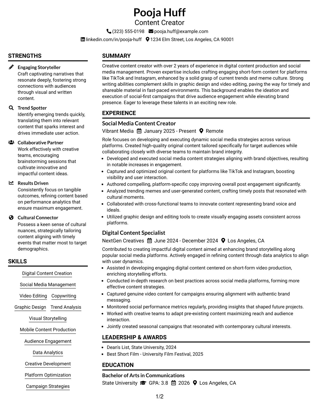 Resume Example Page 1