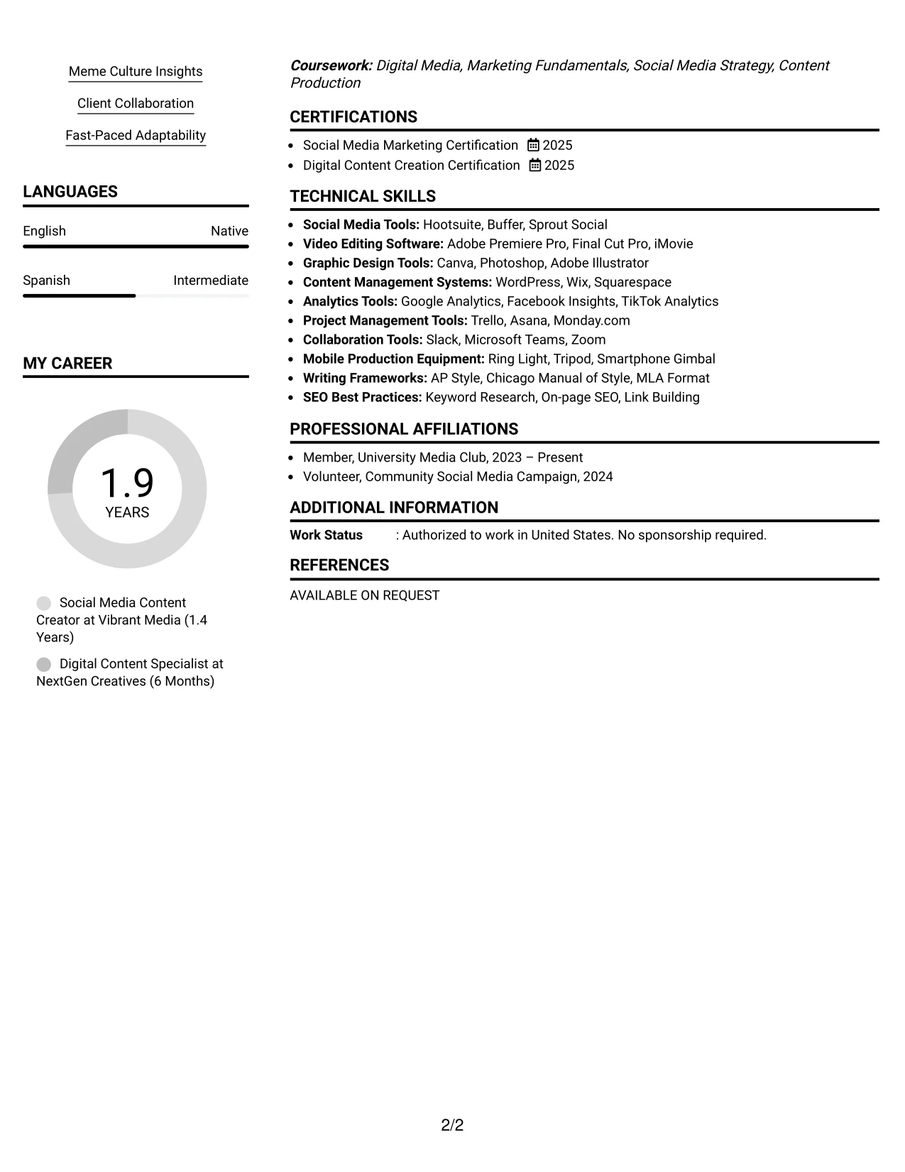 Resume Example Page 2