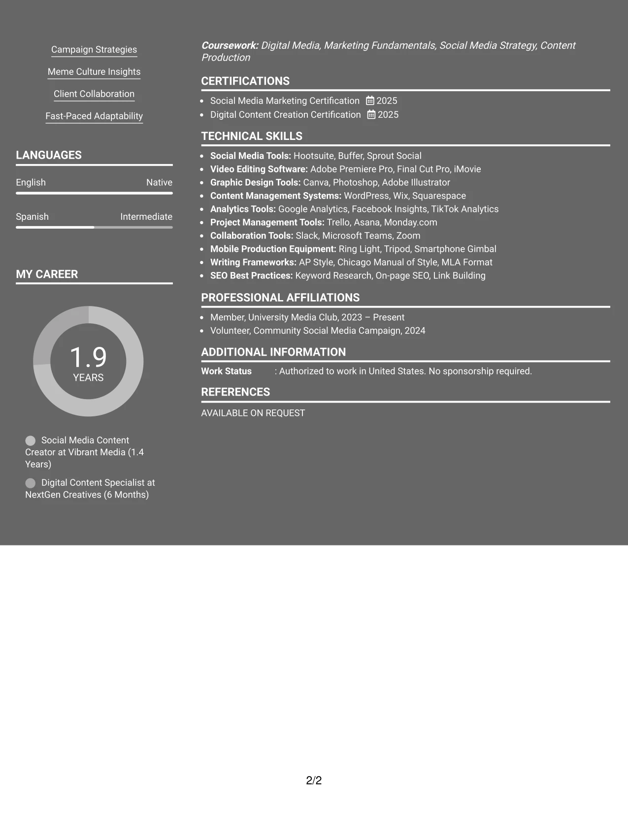 Resume Example Page 2