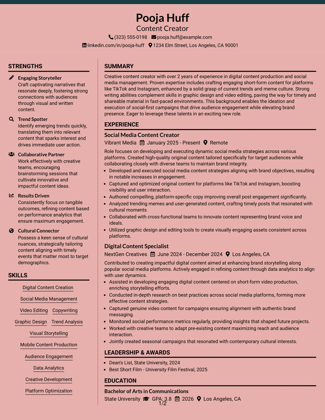 Resume Example Page 1