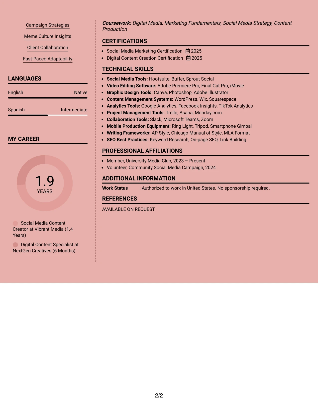 Resume Example Page 2