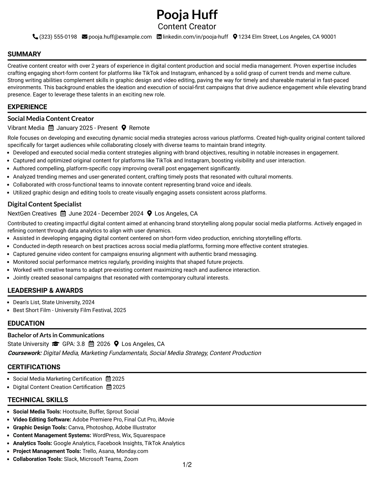 Resume Example Page 1