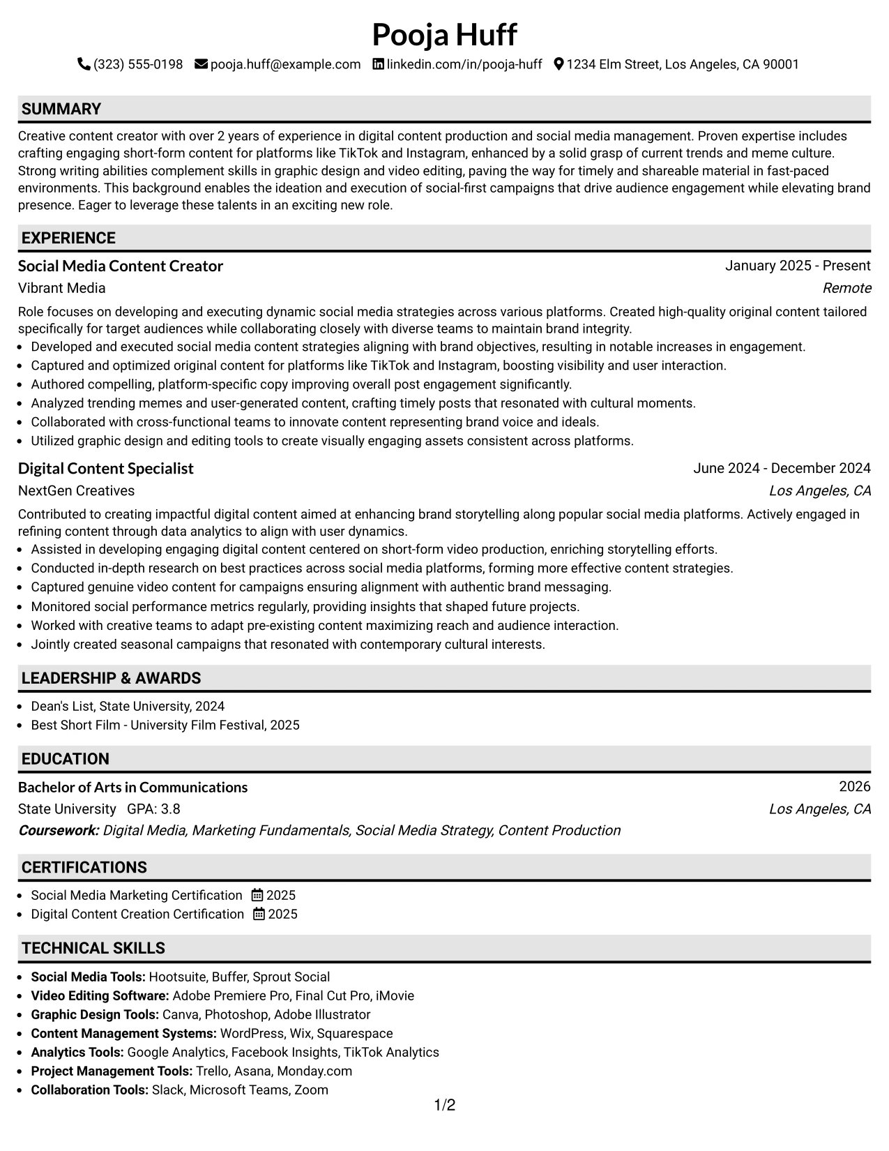 Resume Example Page 1