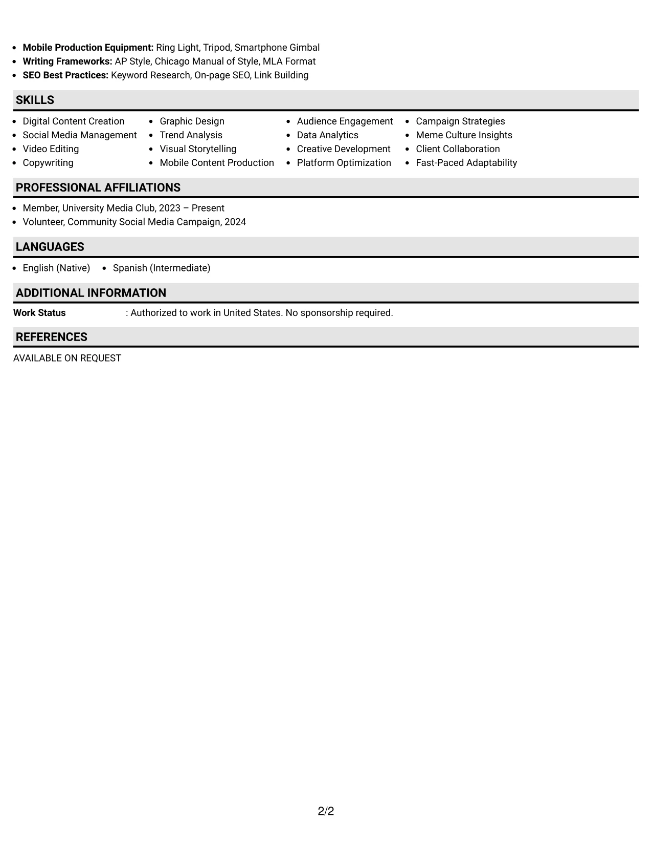 Resume Example Page 2