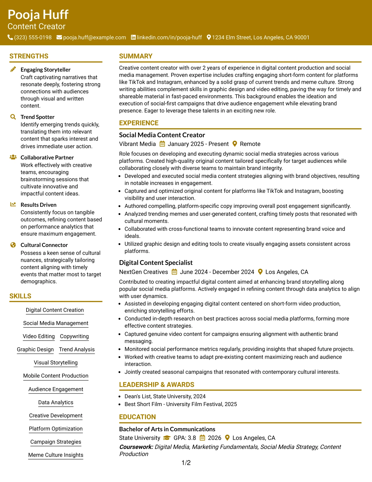 Resume Example Page 1