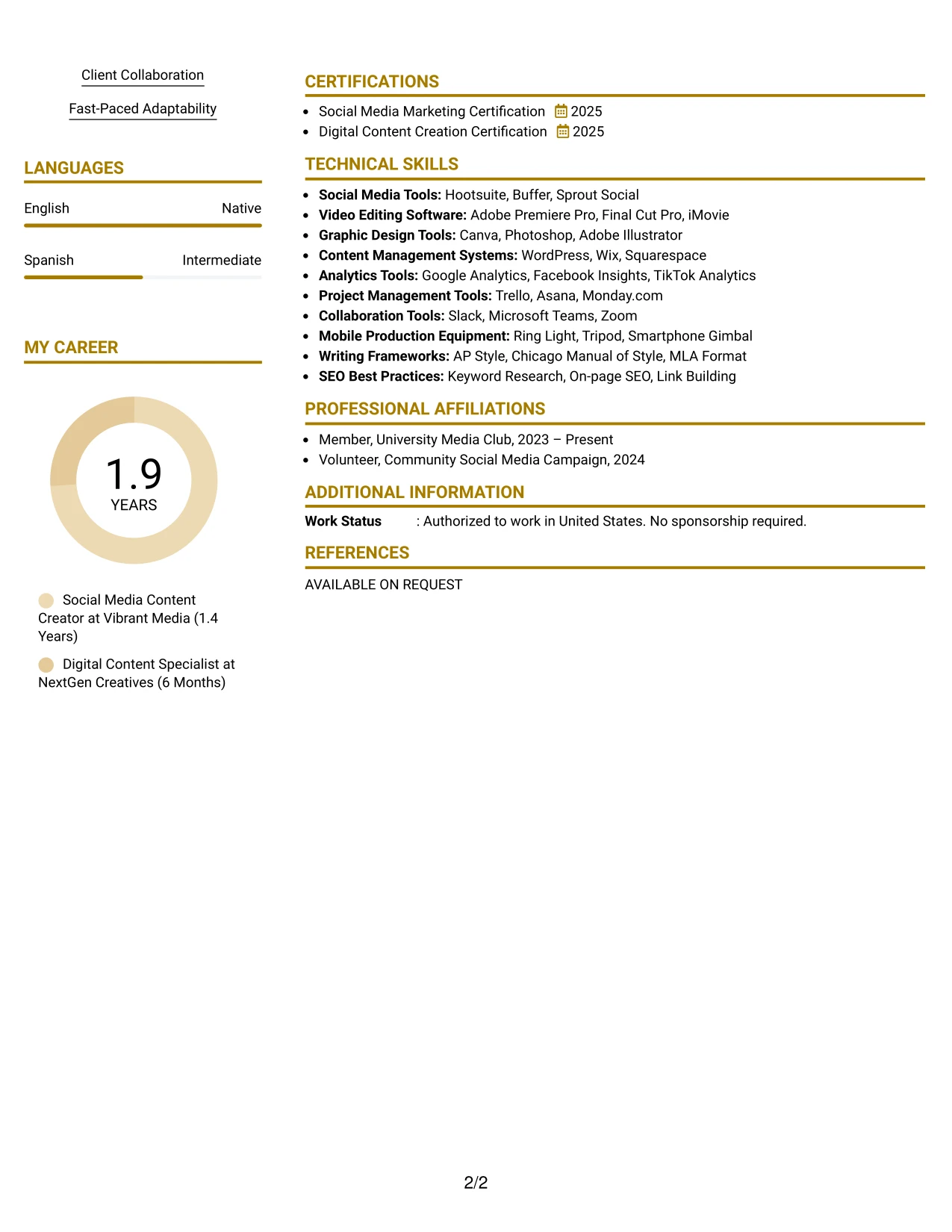 Resume Example Page 2
