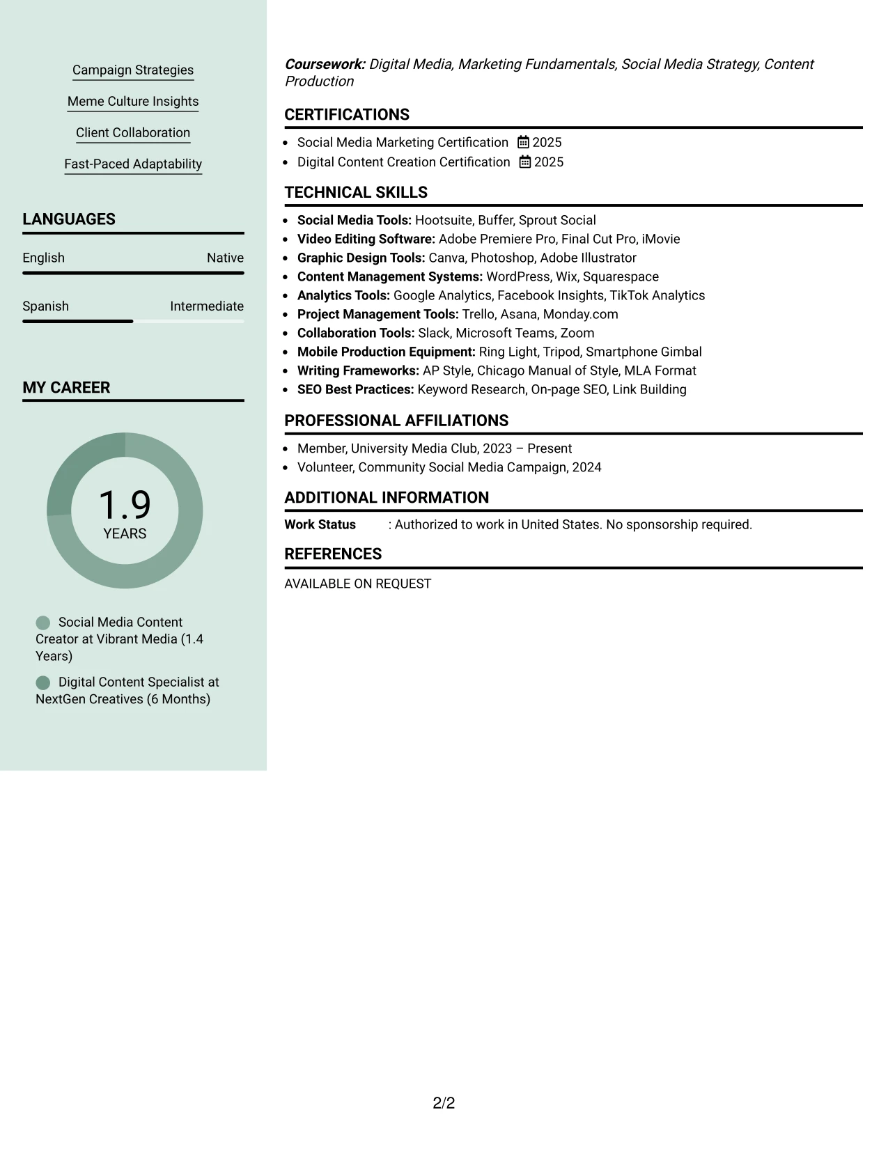 Resume Example Page 2