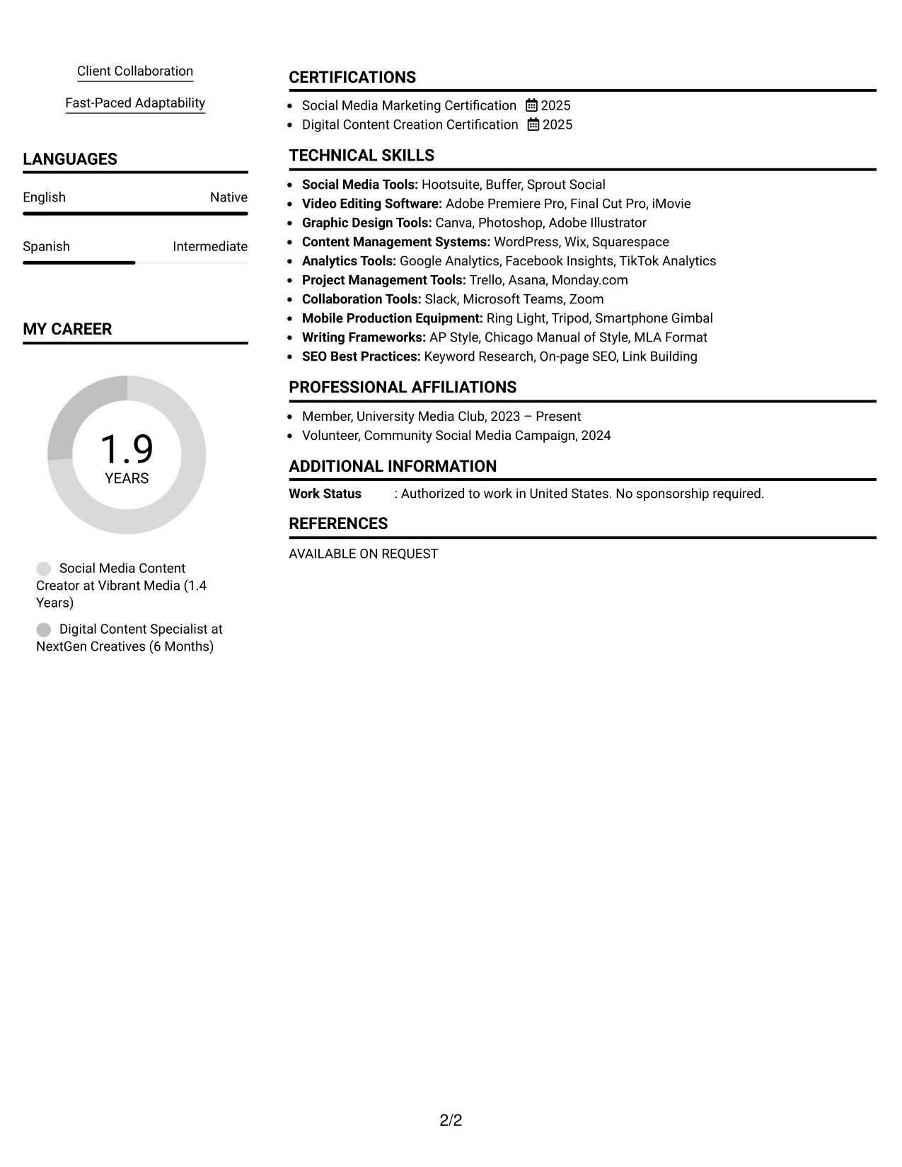 Resume Example Page 2
