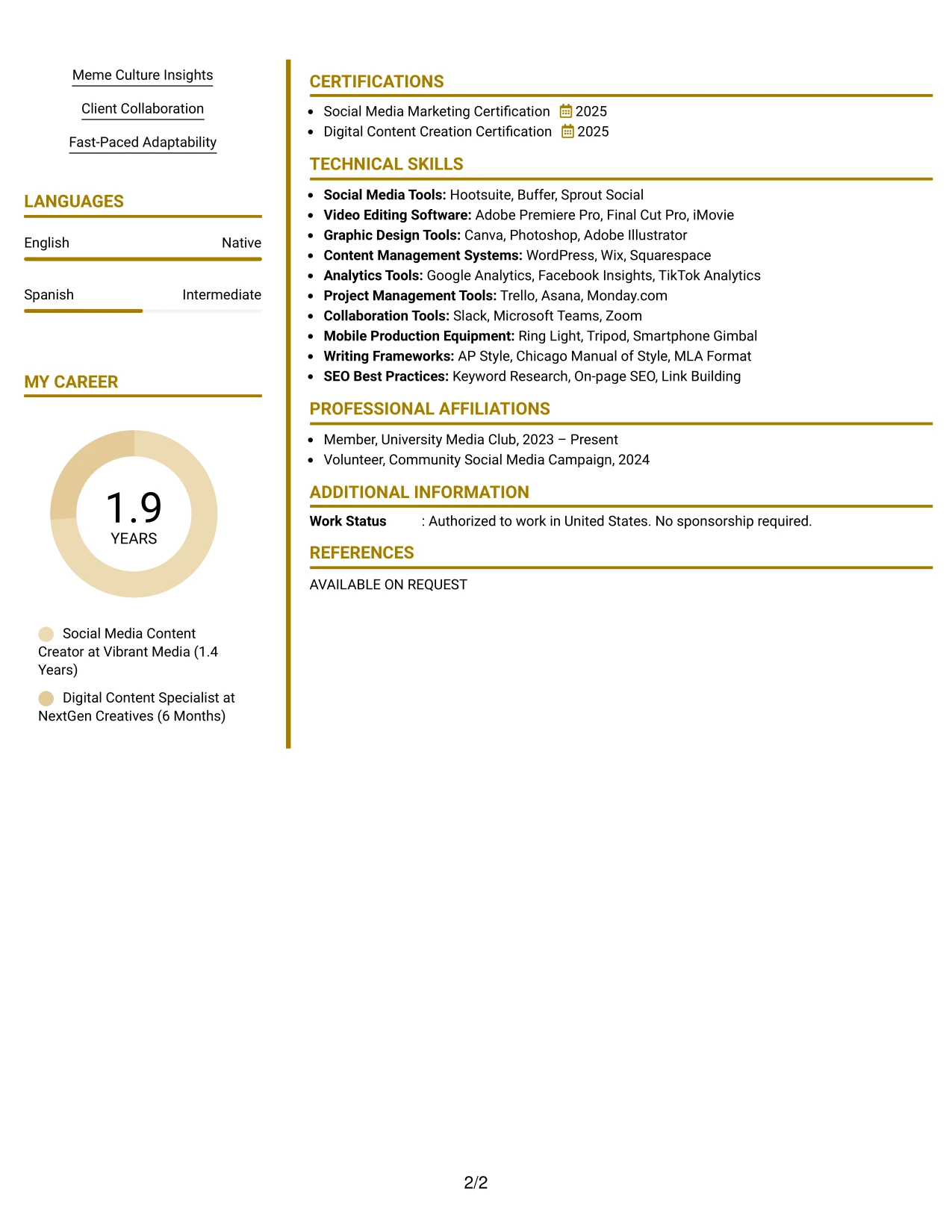 Resume Example Page 2
