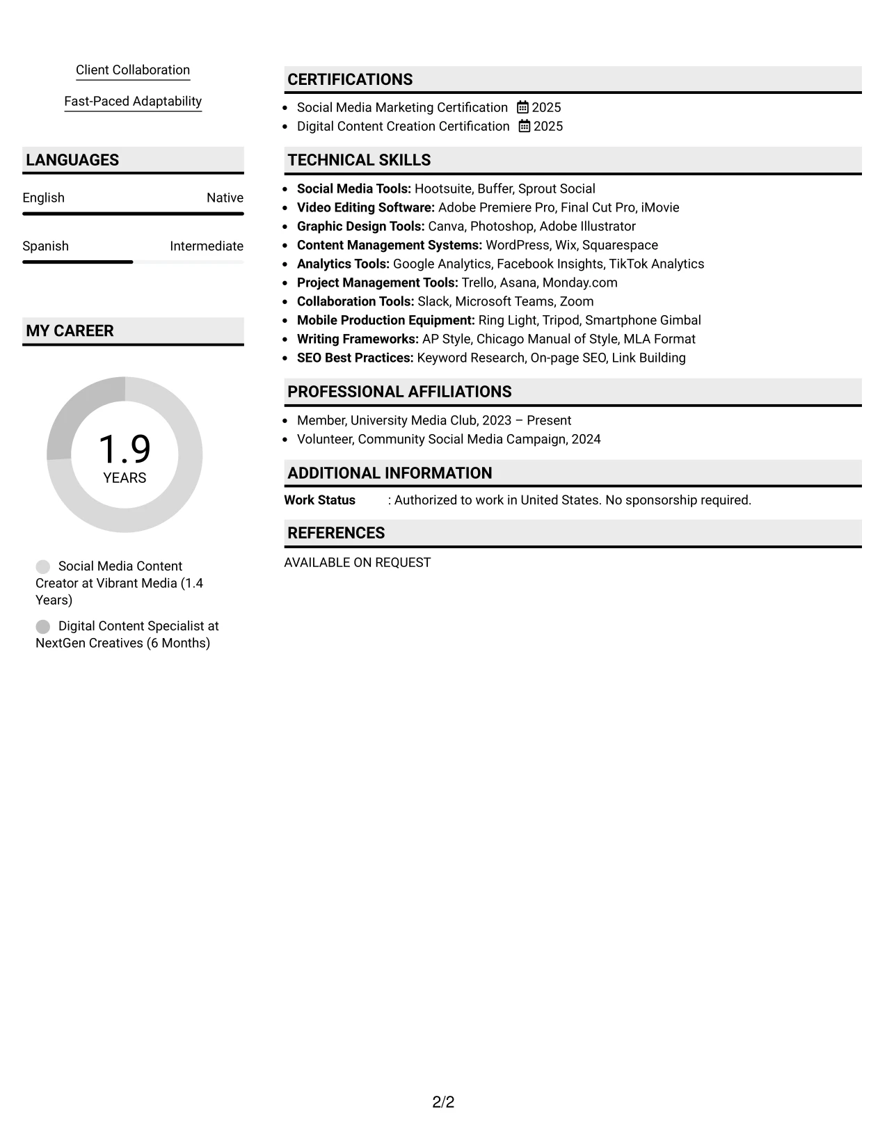 Resume Example Page 2
