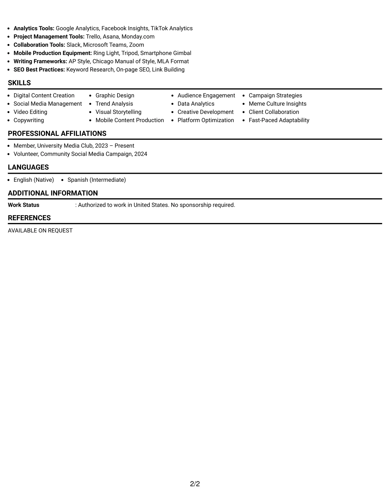 Resume Example Page 2