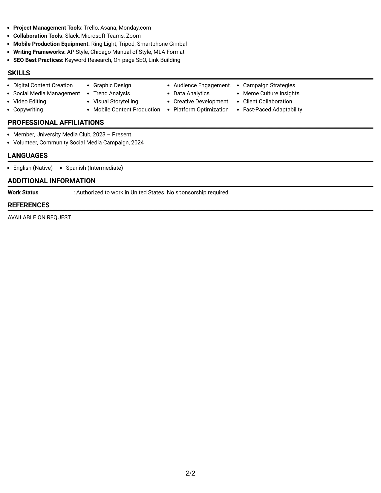 Resume Example Page 2