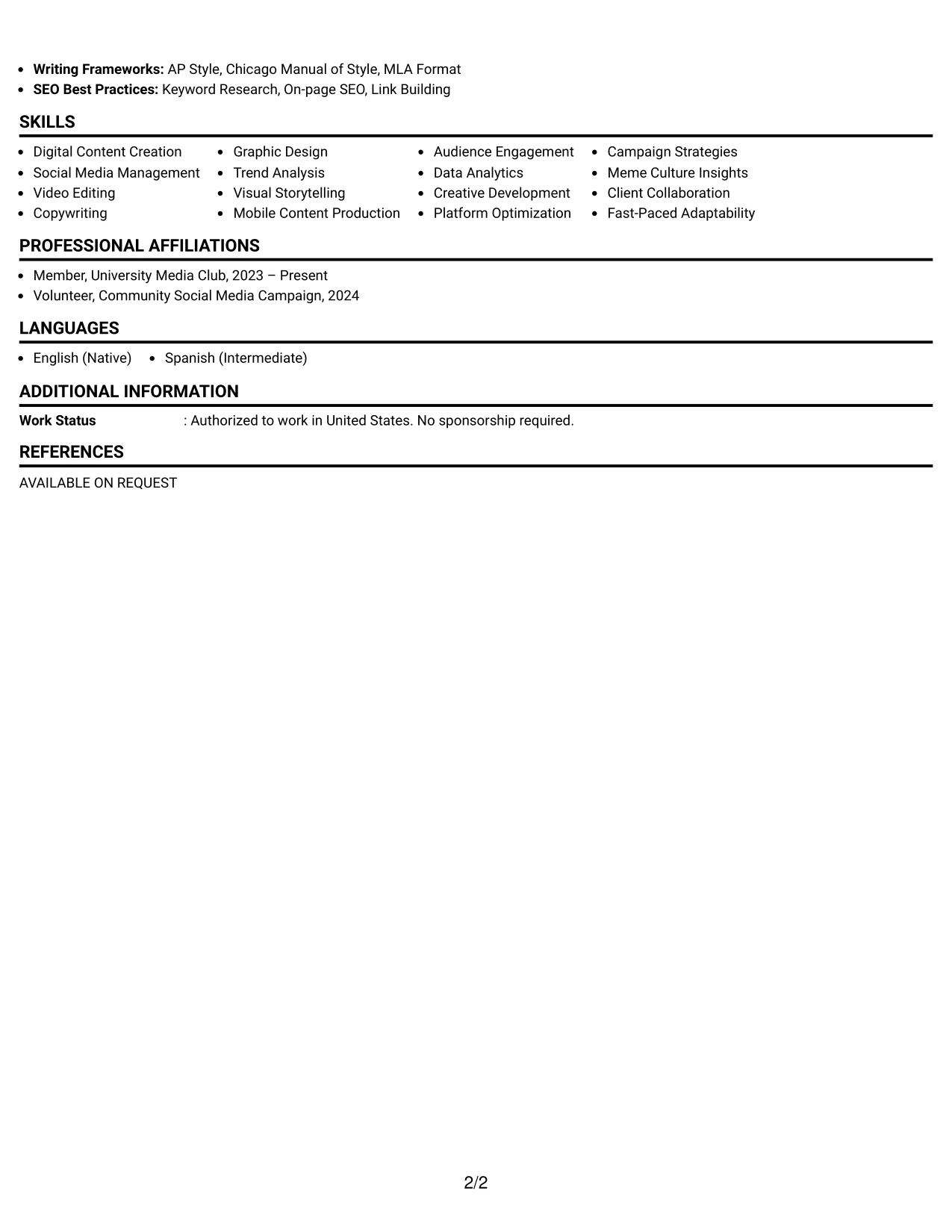 Resume Example Page 2