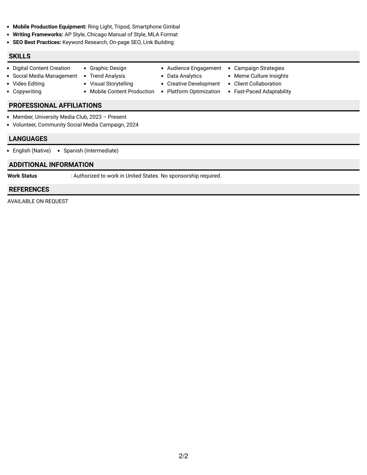 Resume Example Page 2