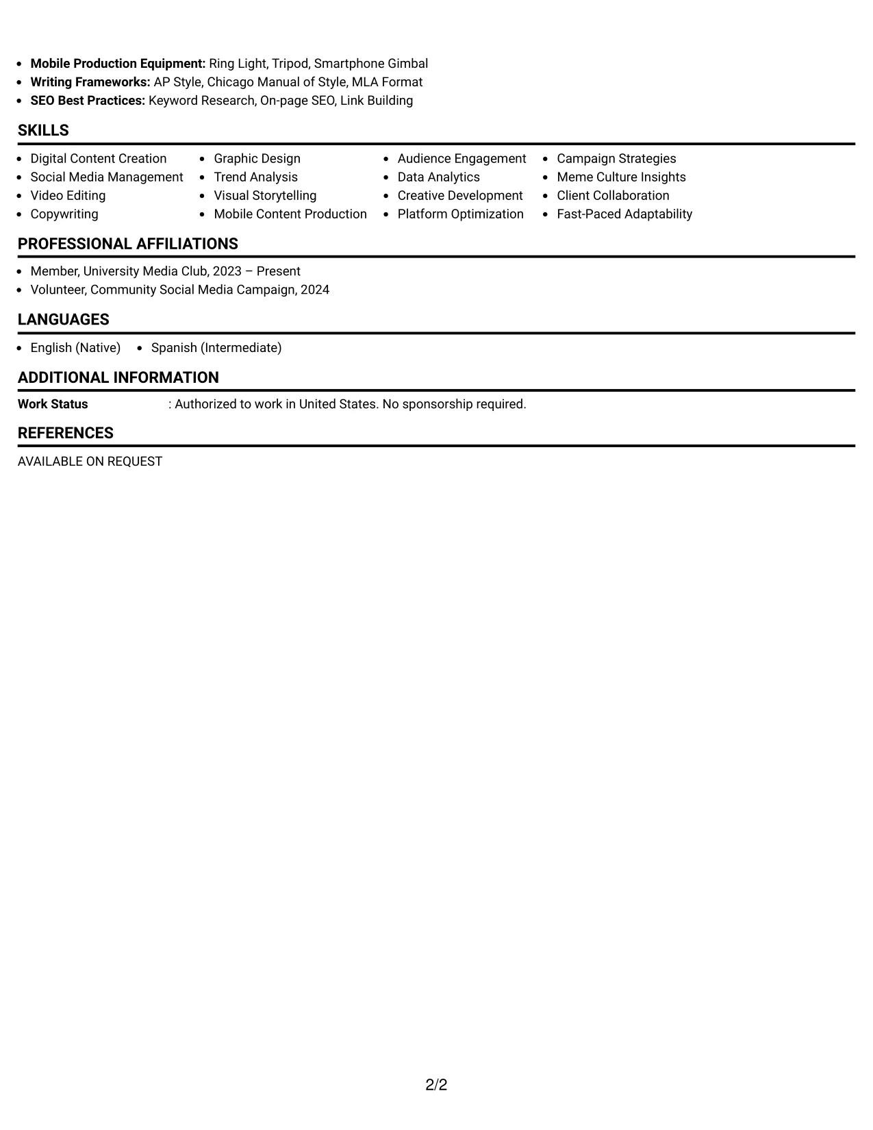 Resume Example Page 2
