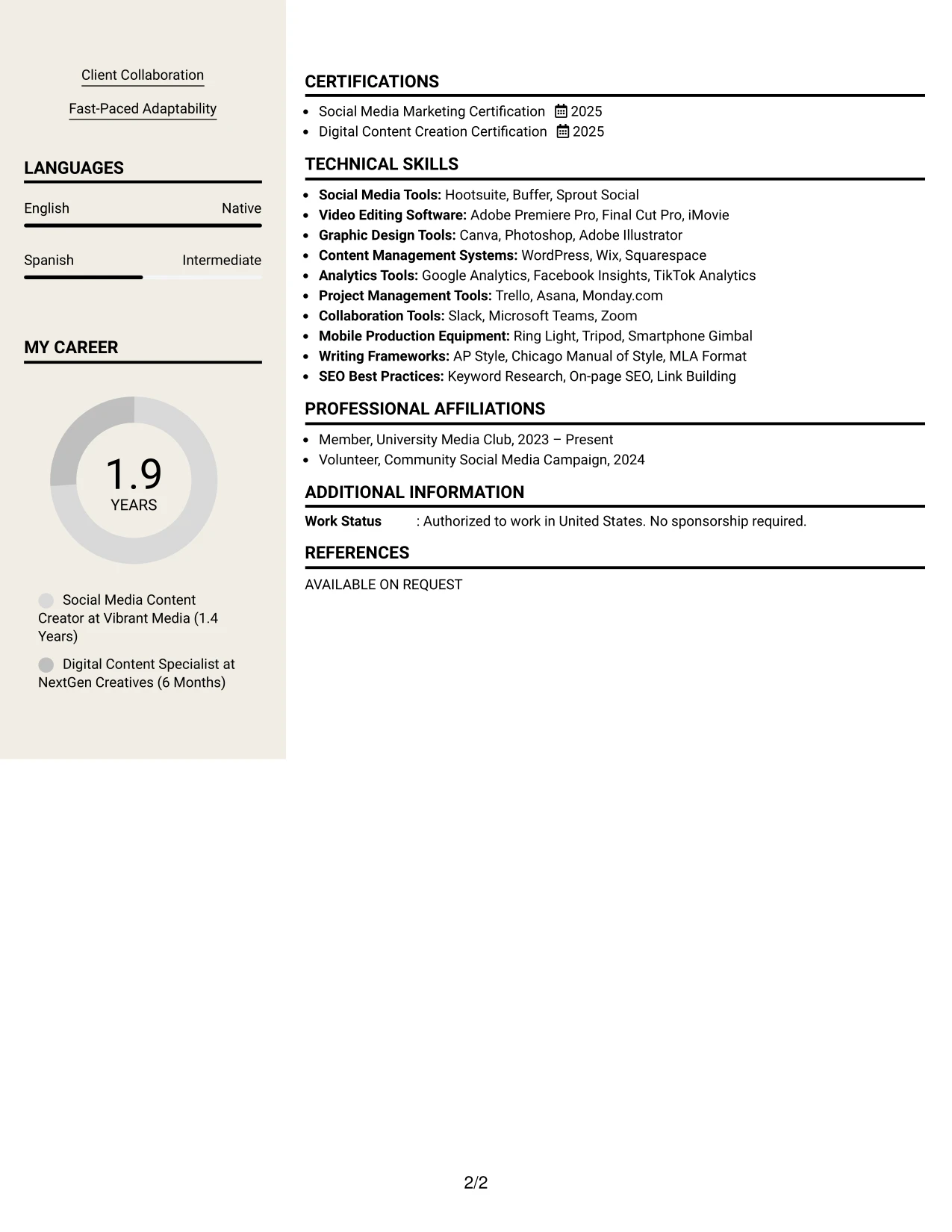 Resume Example Page 2