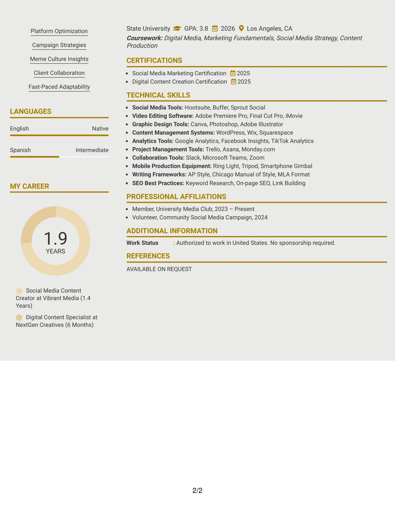 Resume Example Page 2