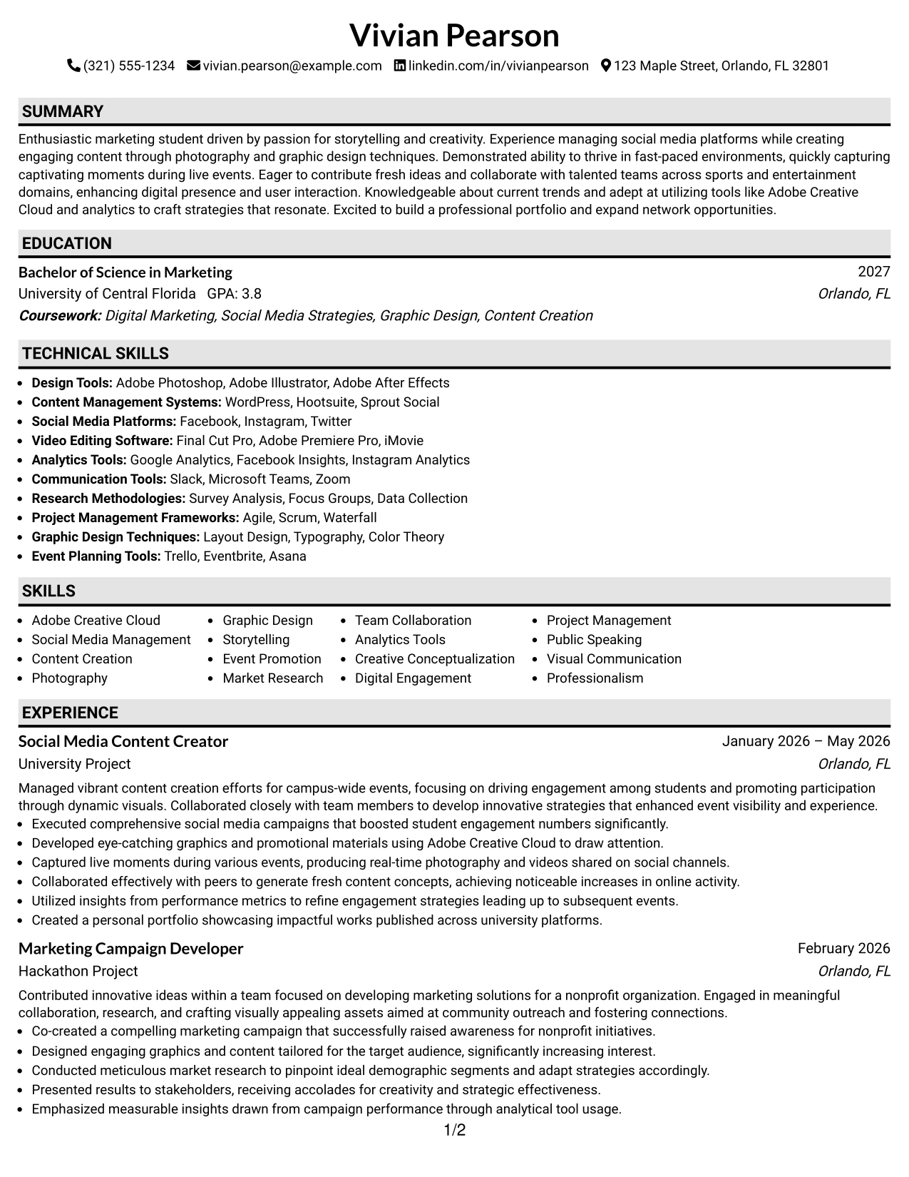 Resume Example Page 1