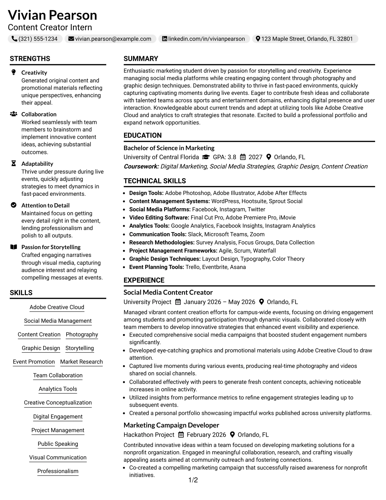 Resume Example Page 1