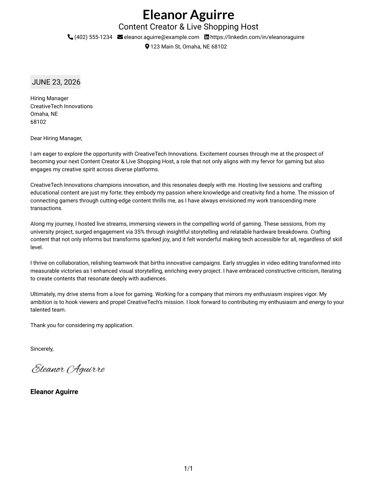 Resume Example Page 1