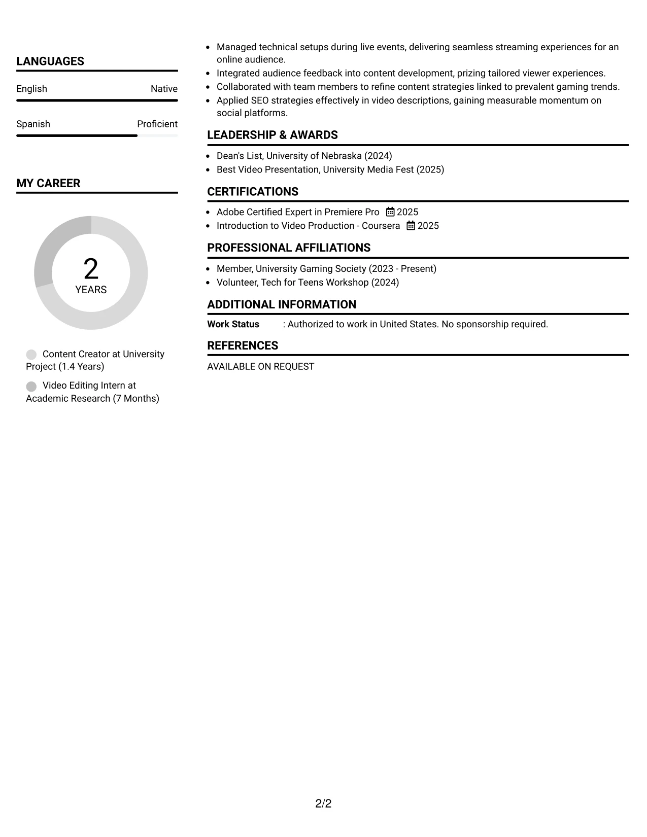 Resume Example Page 2