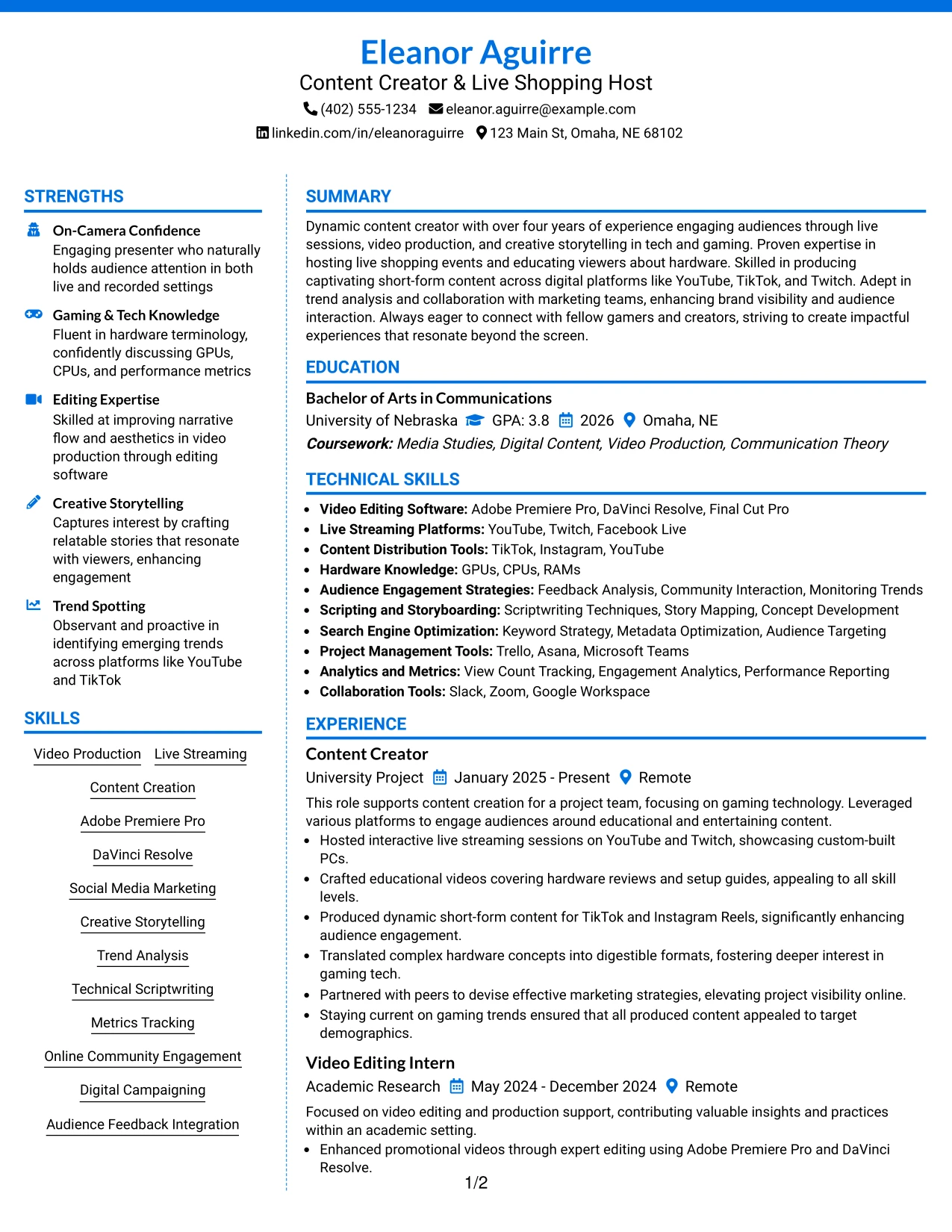 Resume Example Page 1