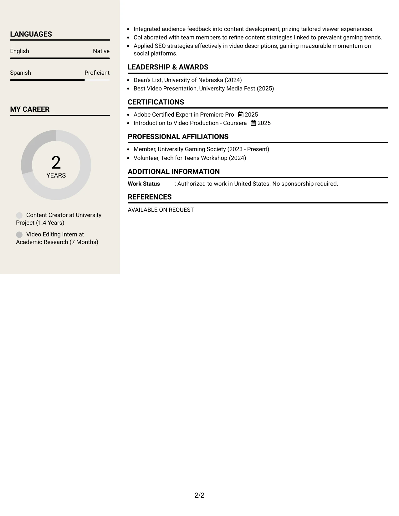 Resume Example Page 2