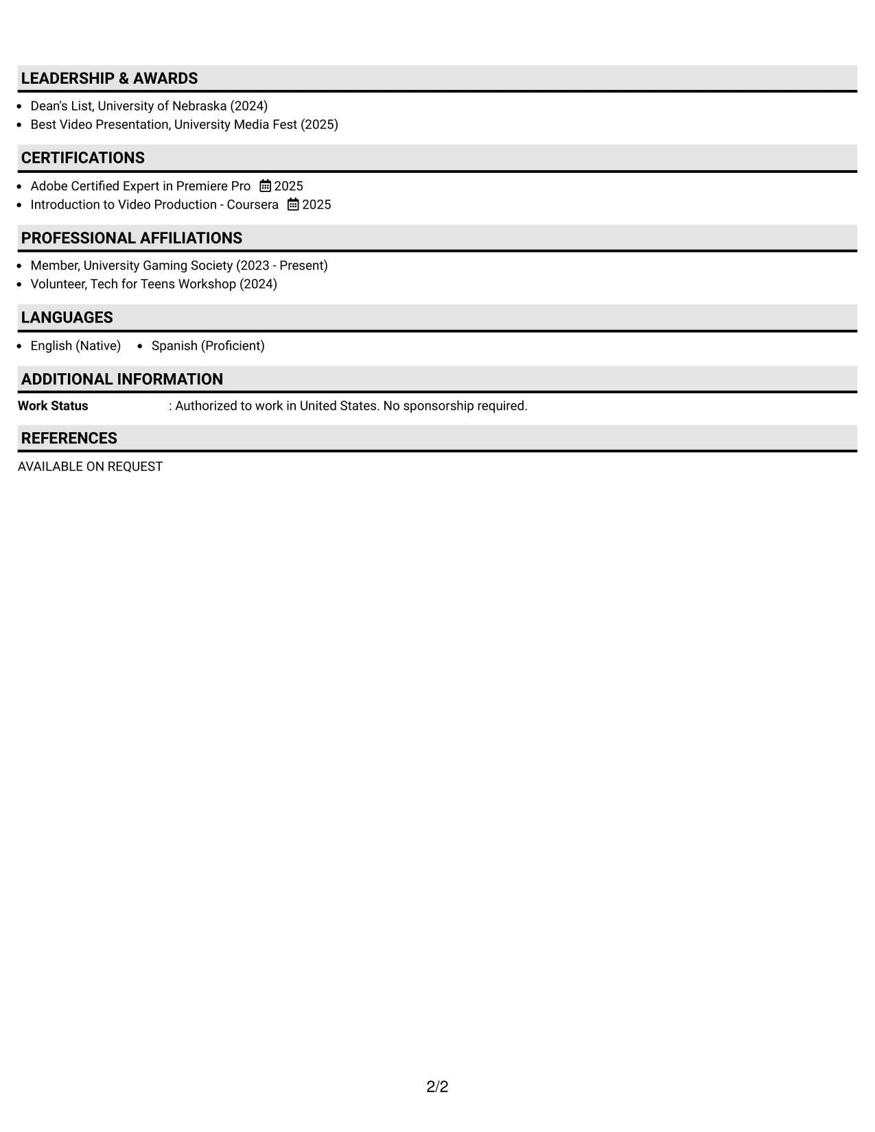 Resume Example Page 2