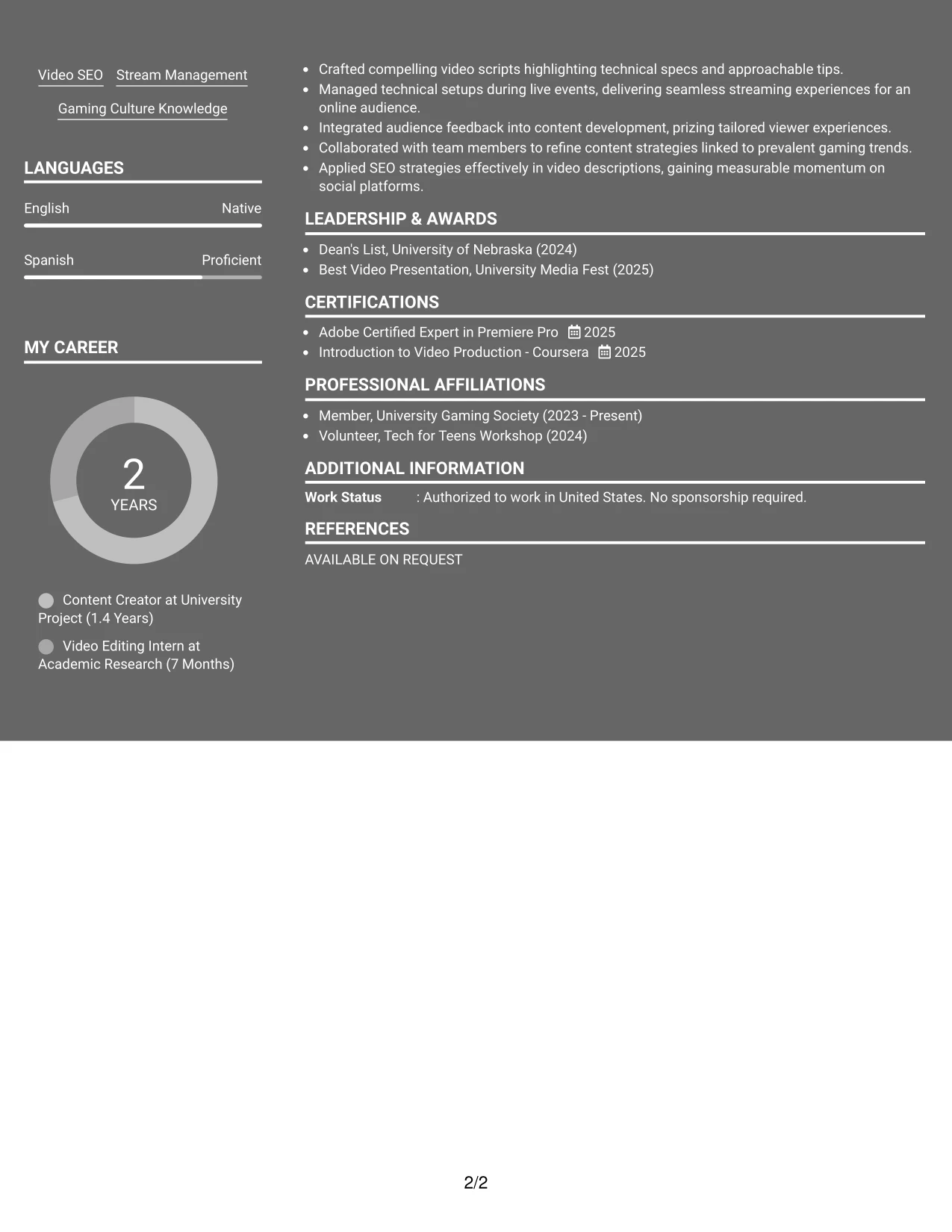 Resume Example Page 2