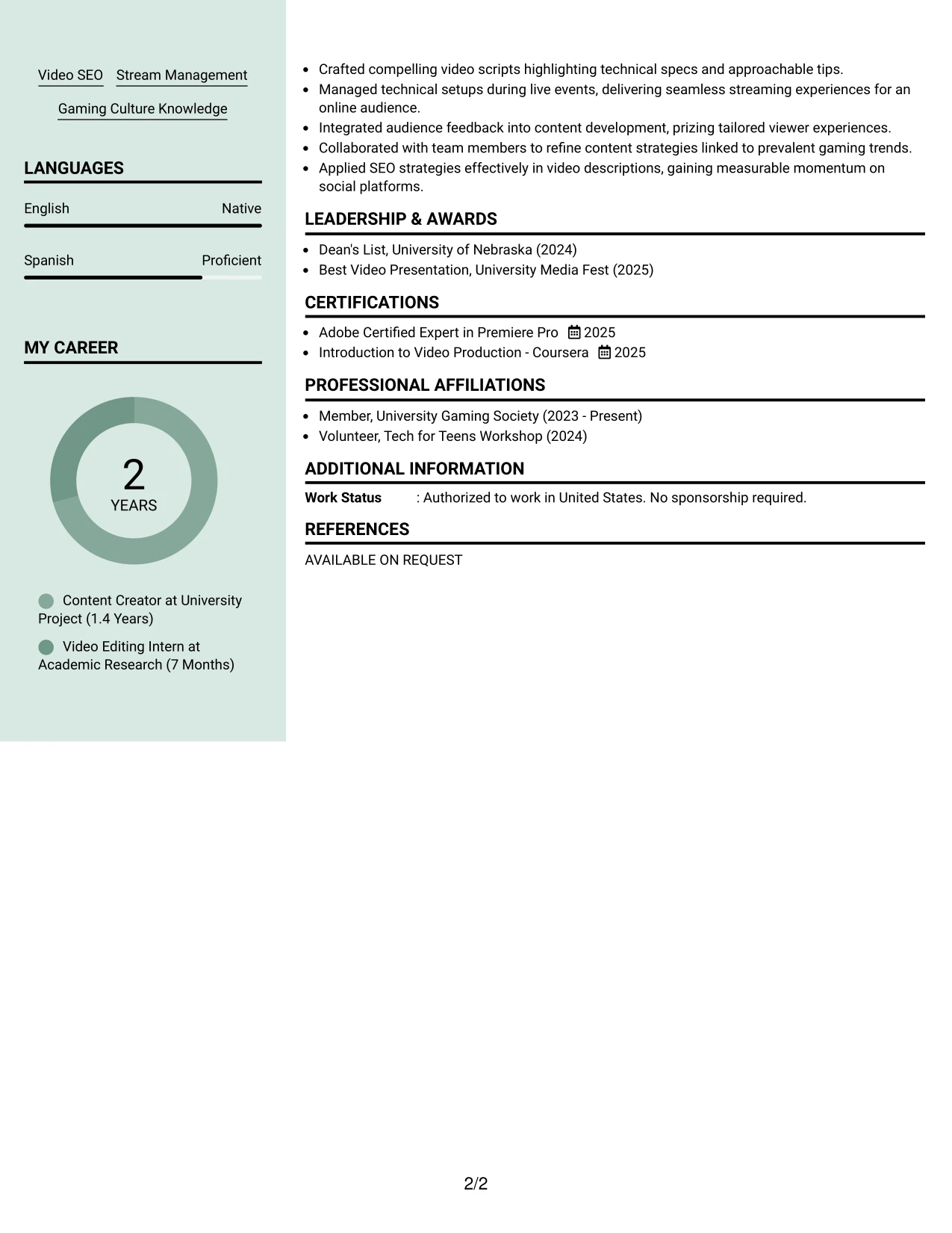 Resume Example Page 2