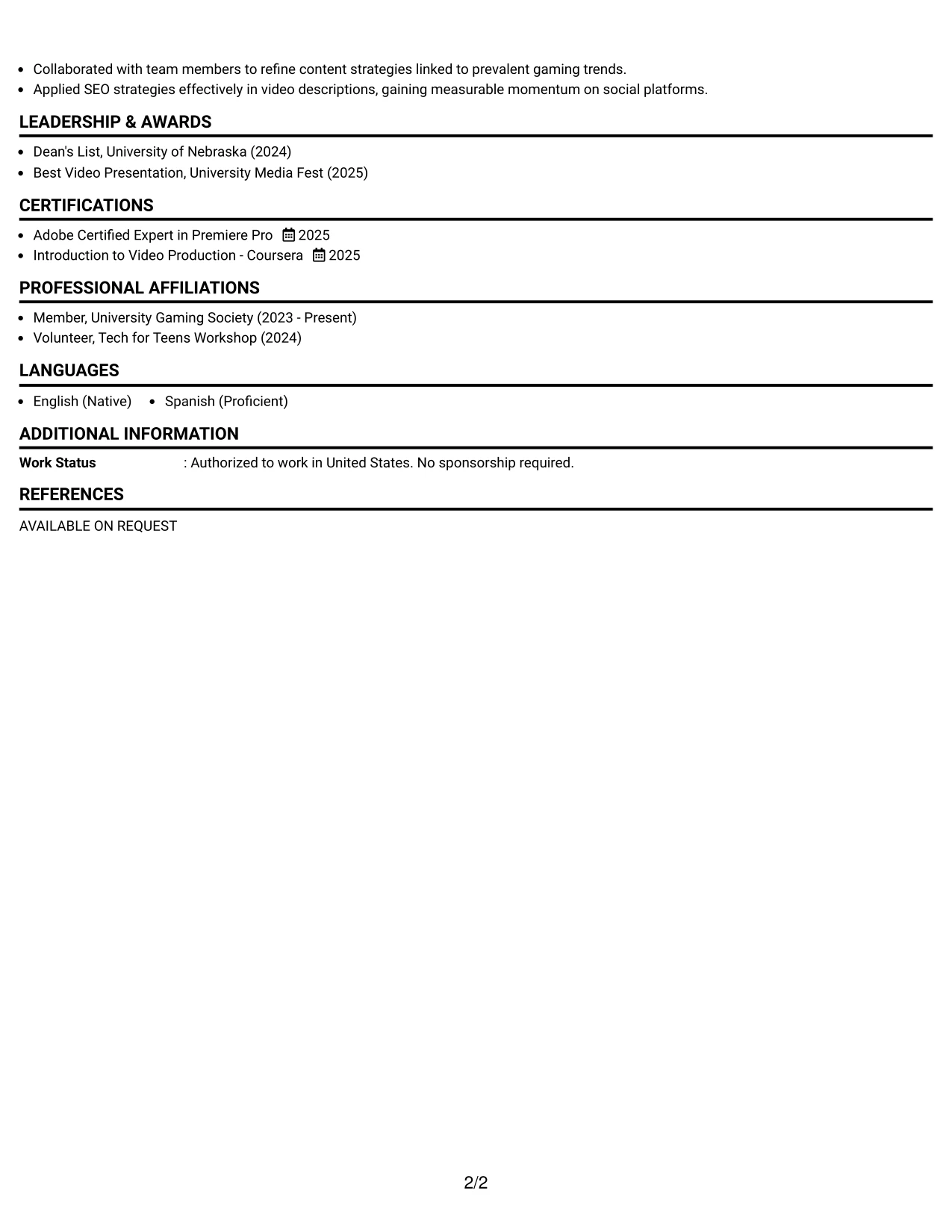 Resume Example Page 2