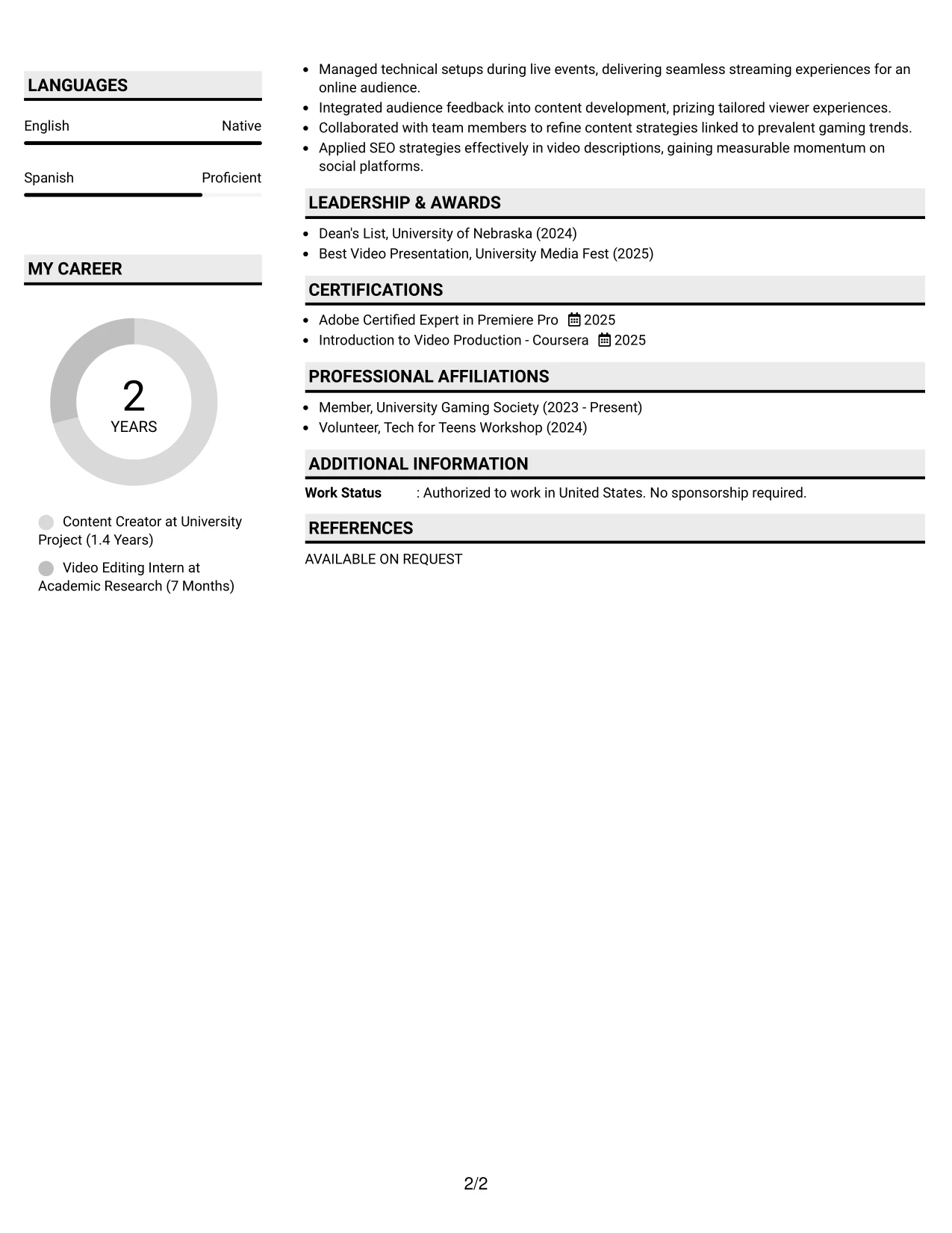 Resume Example Page 2