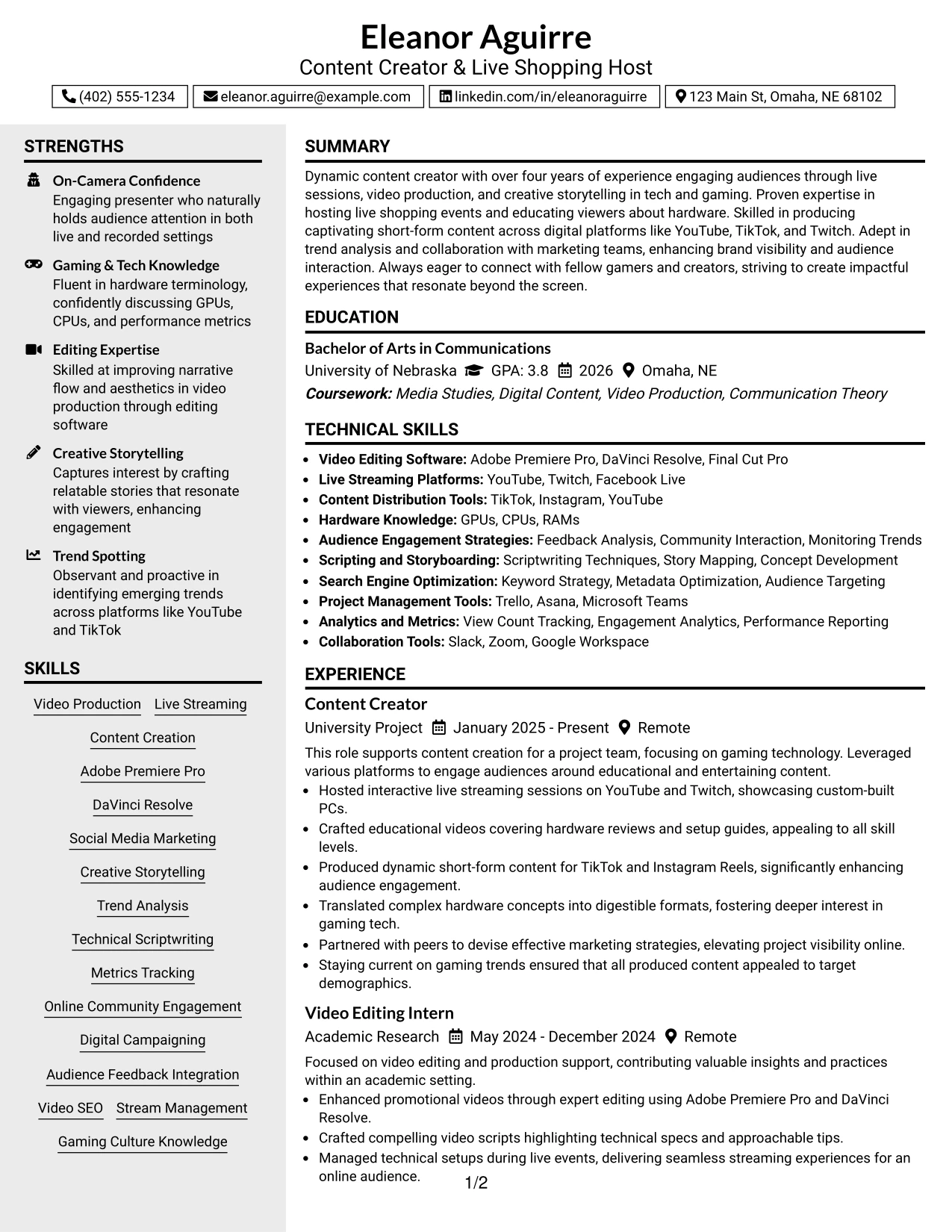 Resume Example Page 1