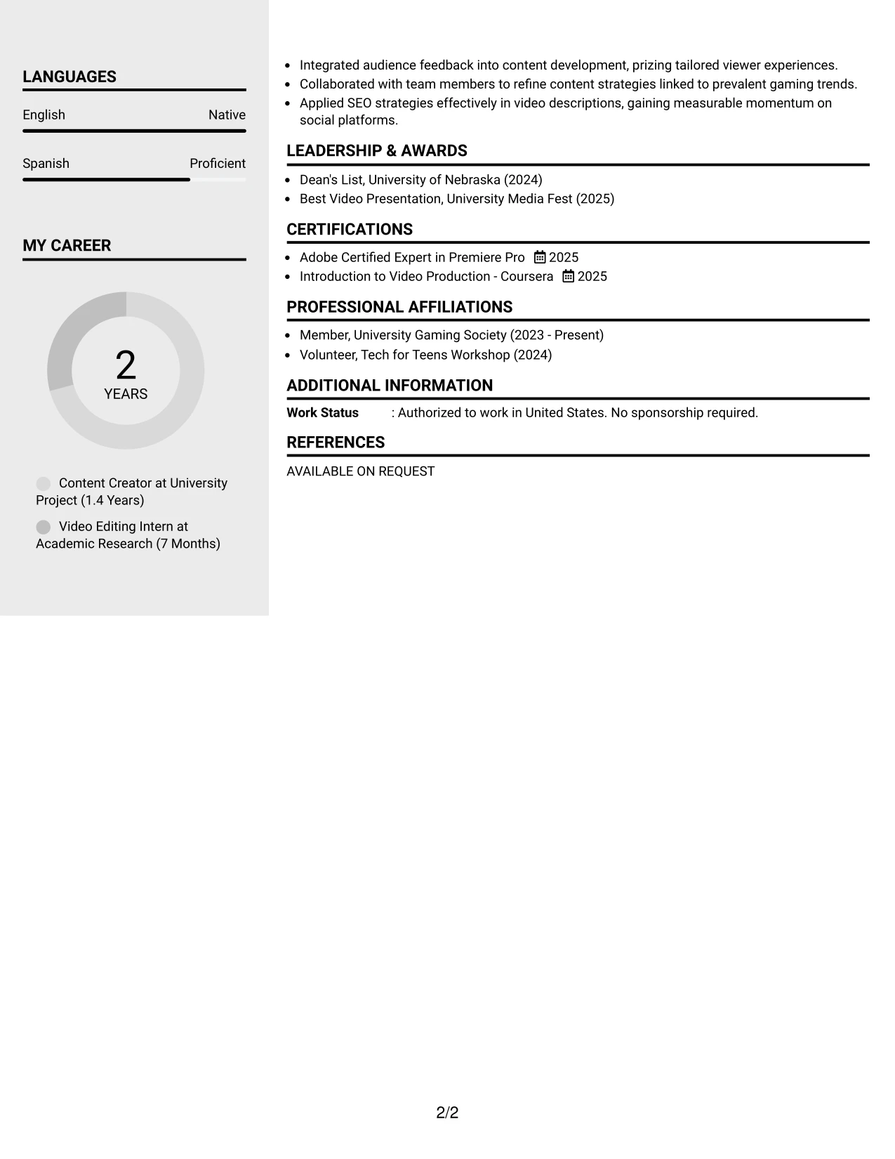 Resume Example Page 2