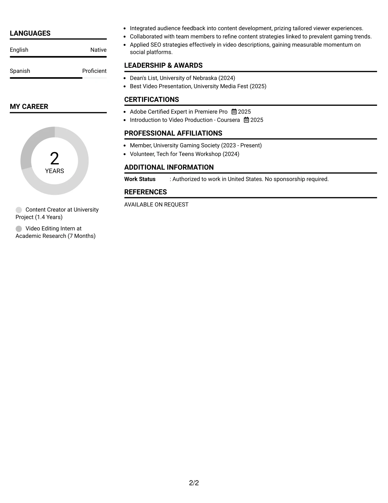Resume Example Page 2