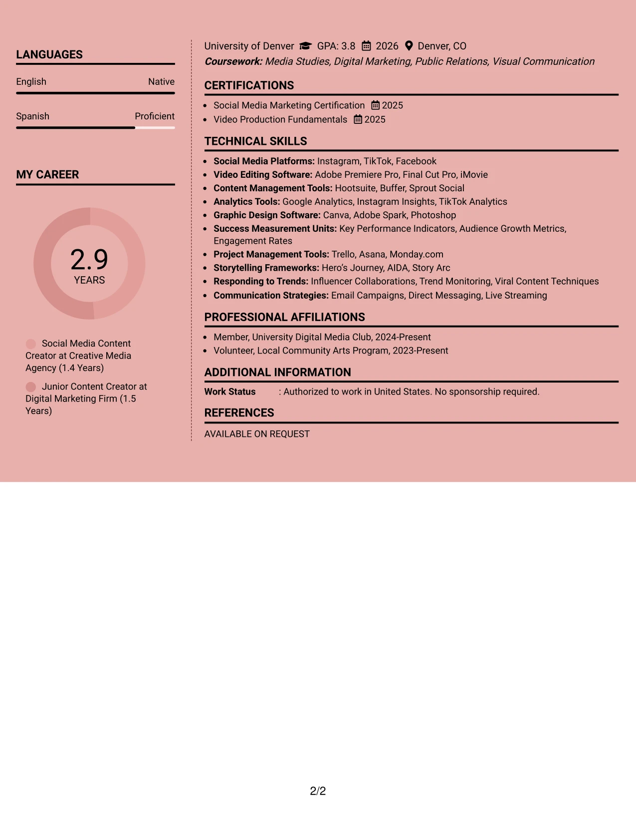 Resume Example Page 2