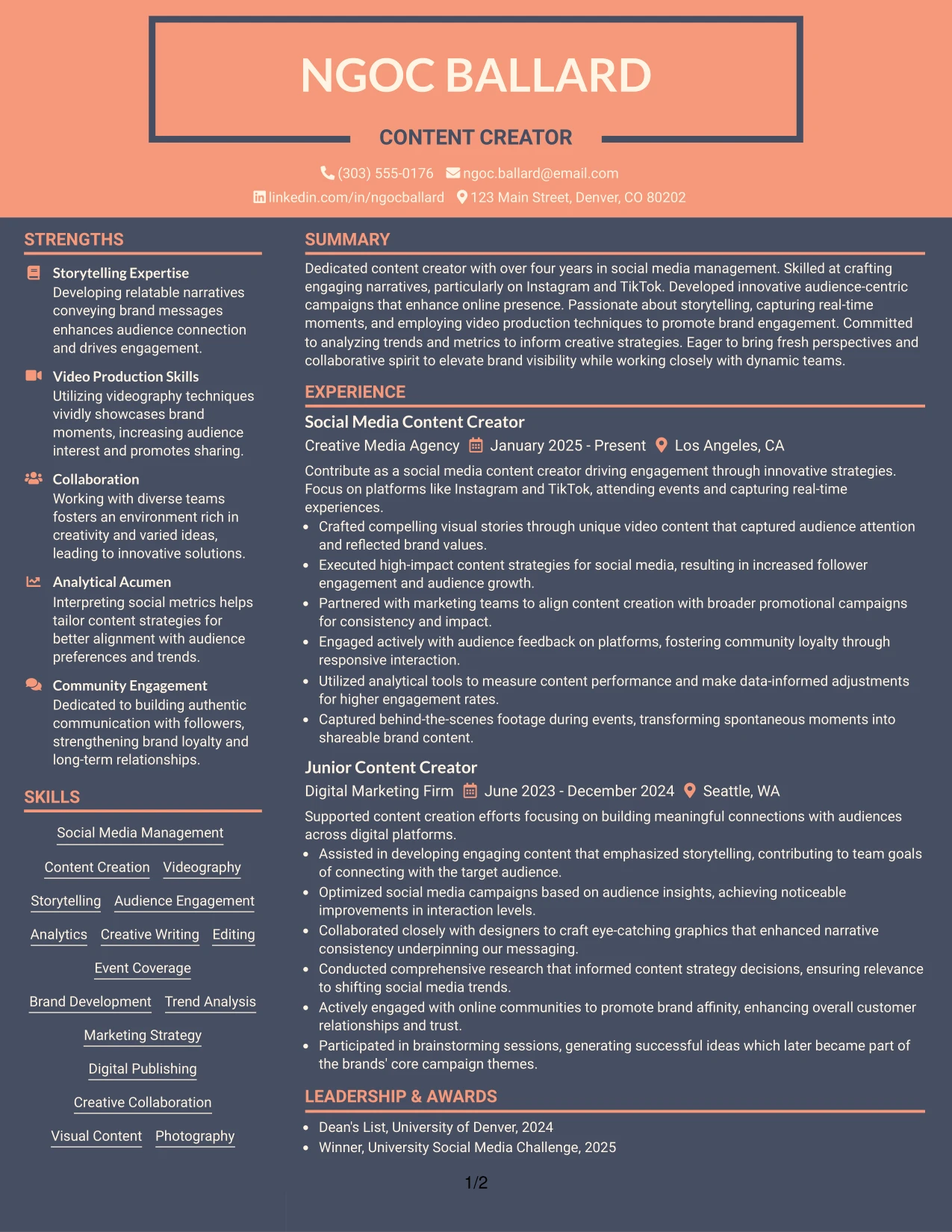 Resume Example Page 1