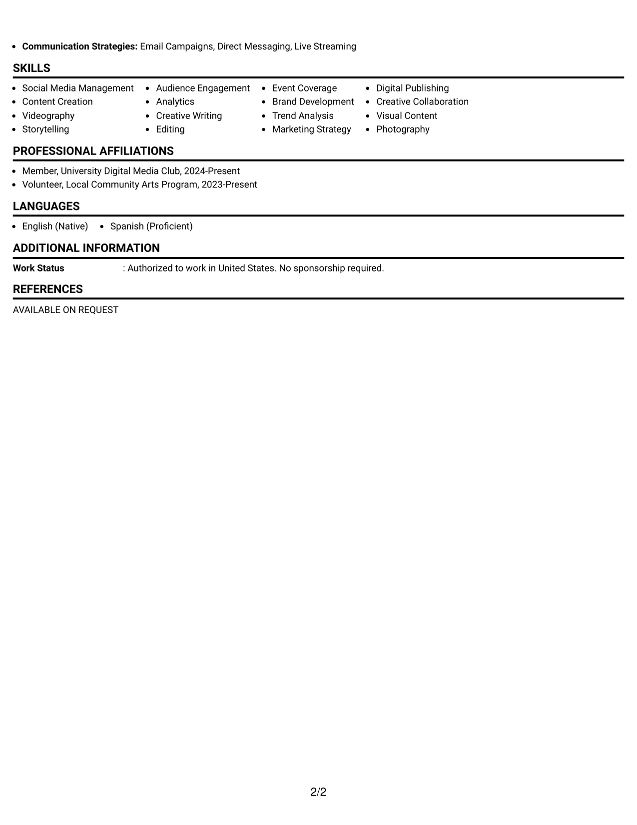 Resume Example Page 2