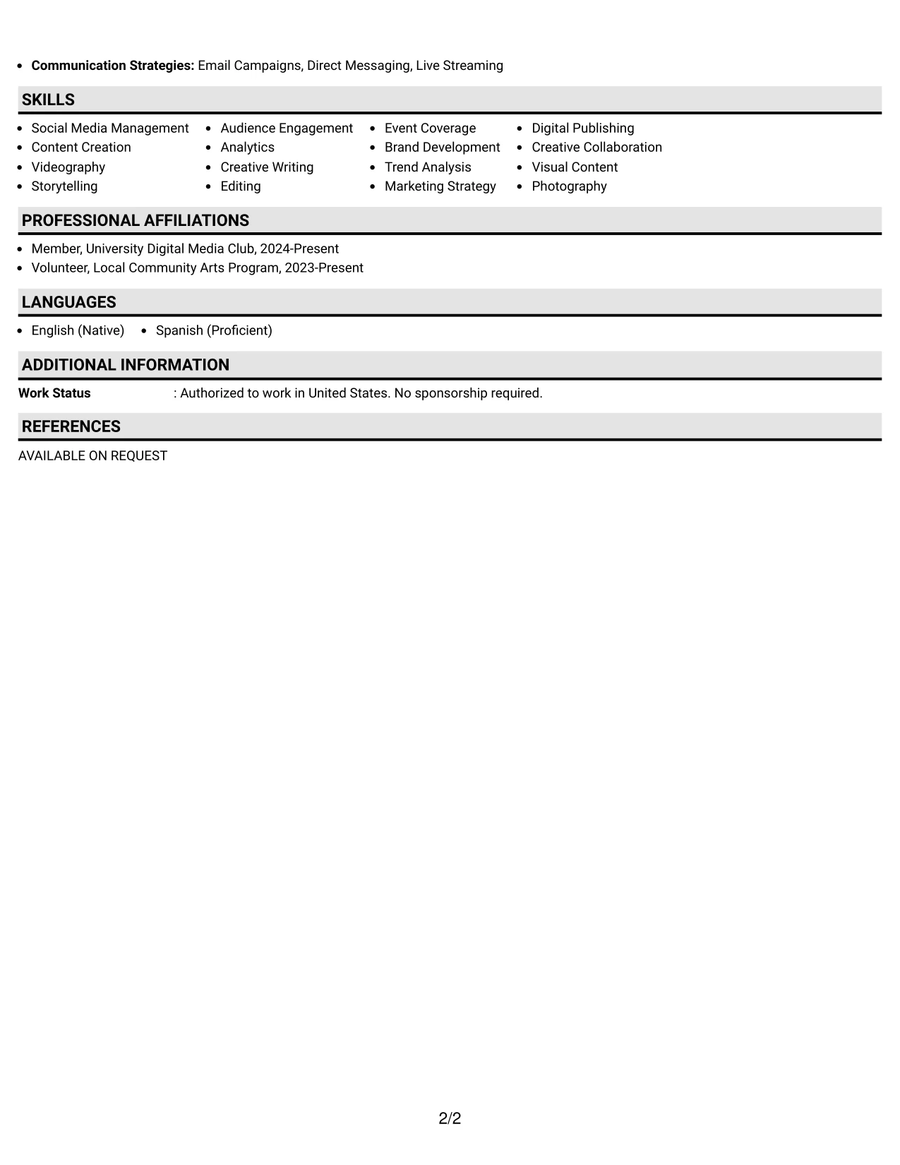 Resume Example Page 2