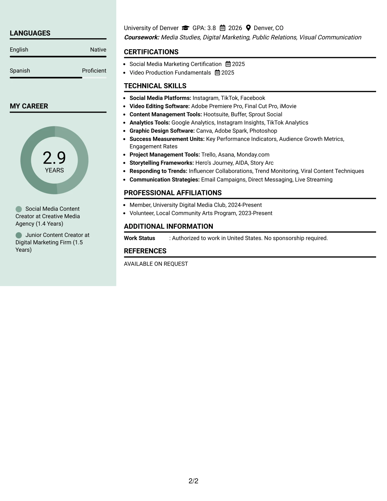 Resume Example Page 2