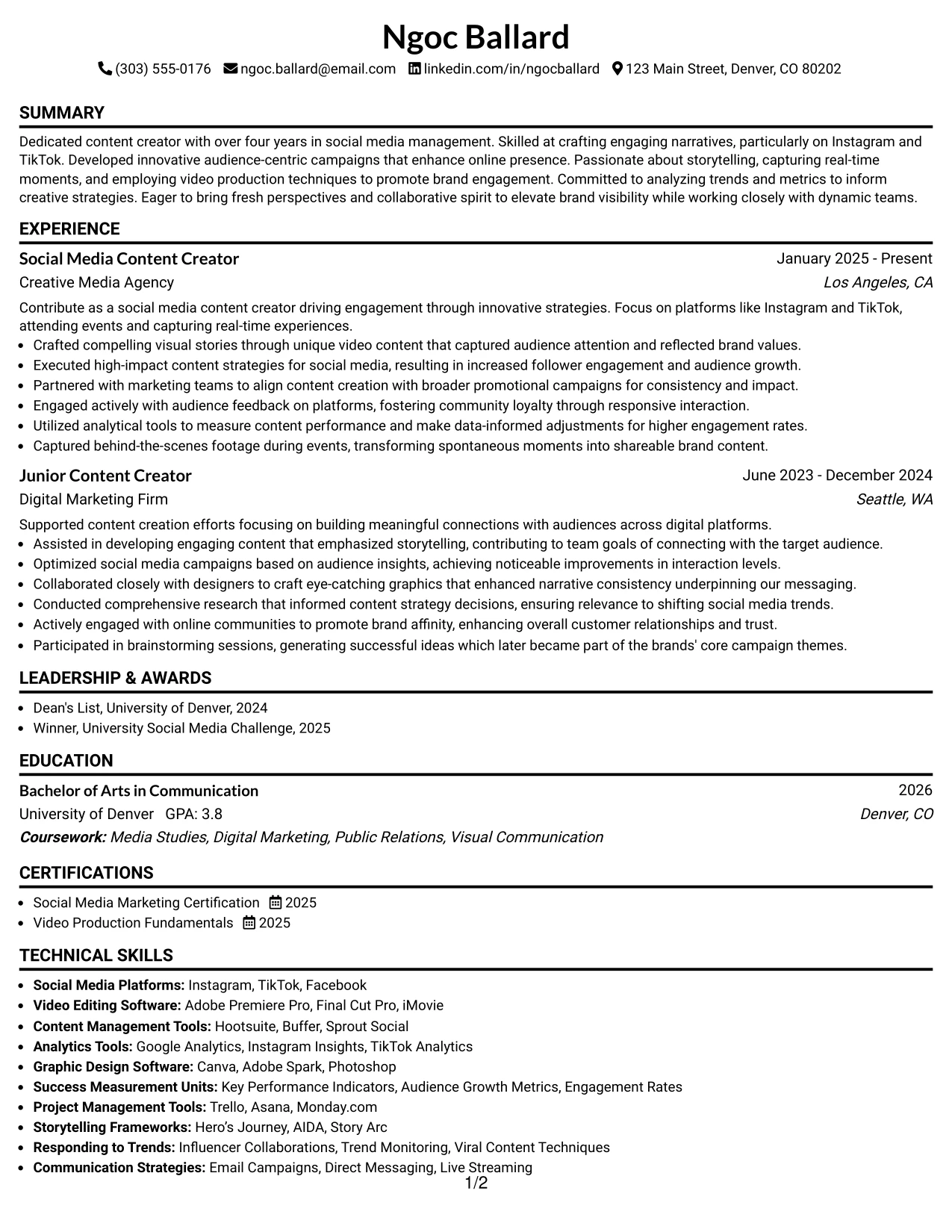 Resume Example Page 1