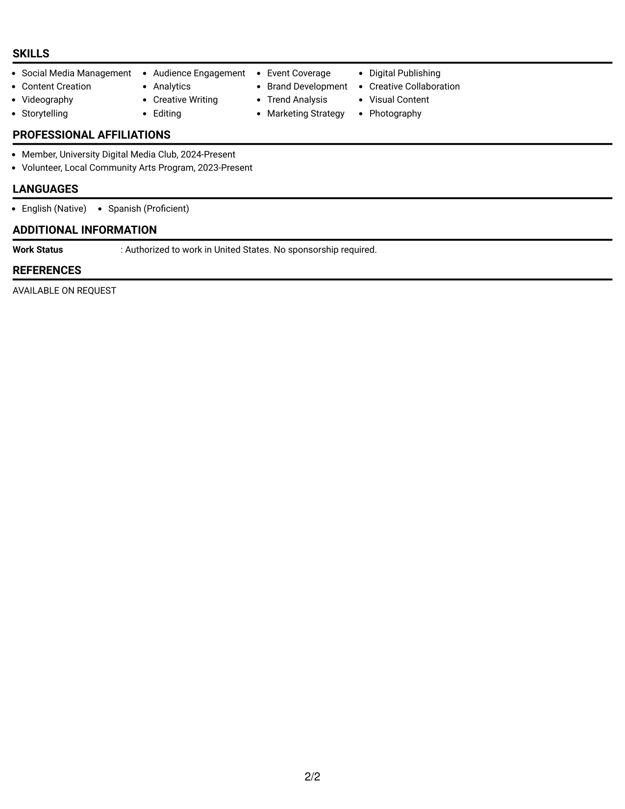 Resume Example Page 2