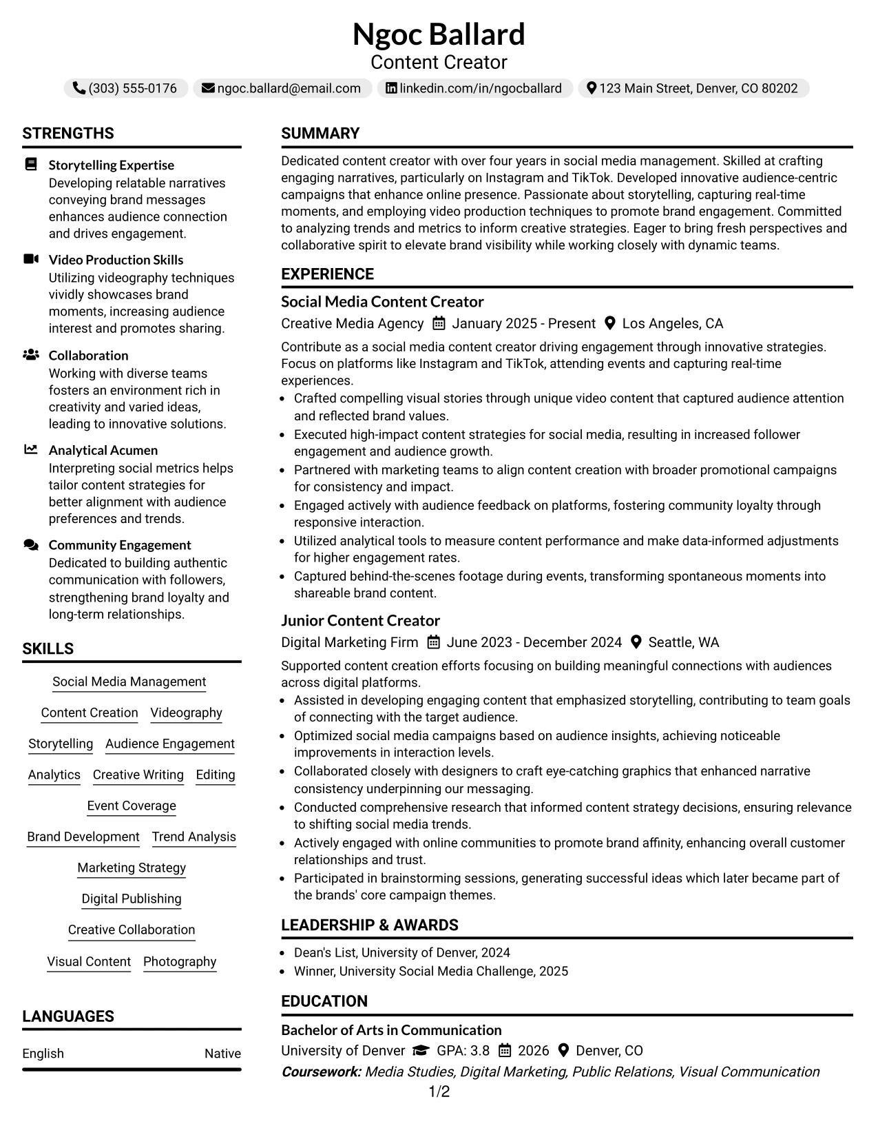 Resume Example Page 1