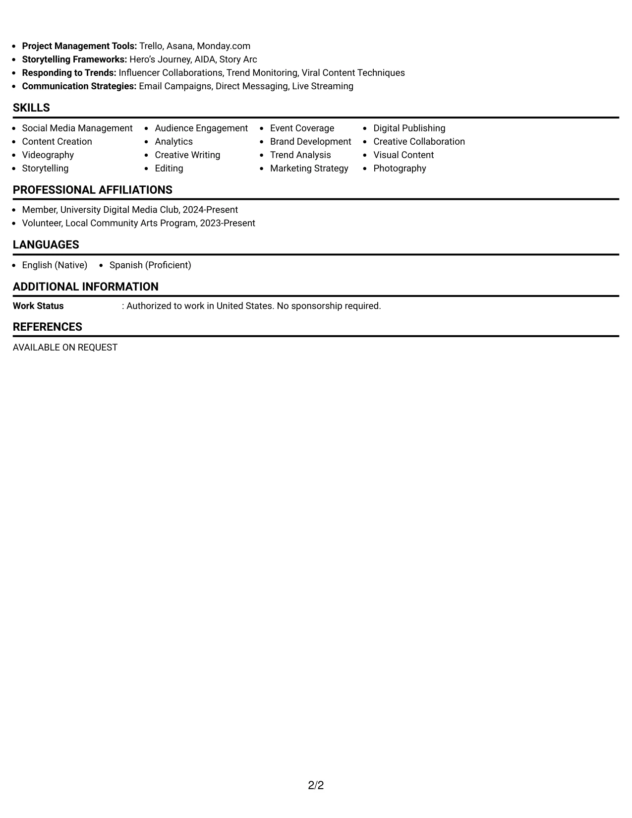 Resume Example Page 2
