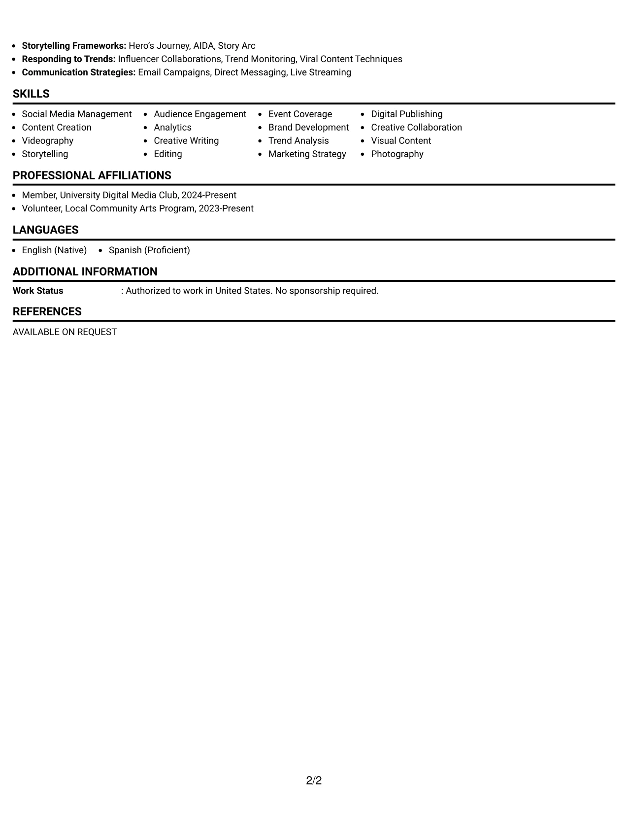 Resume Example Page 2