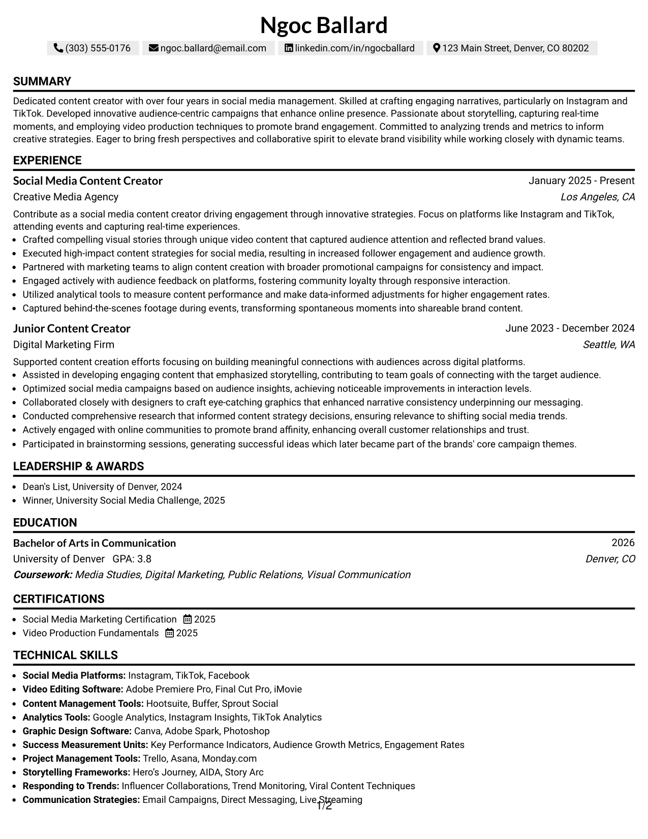 Resume Example Page 1